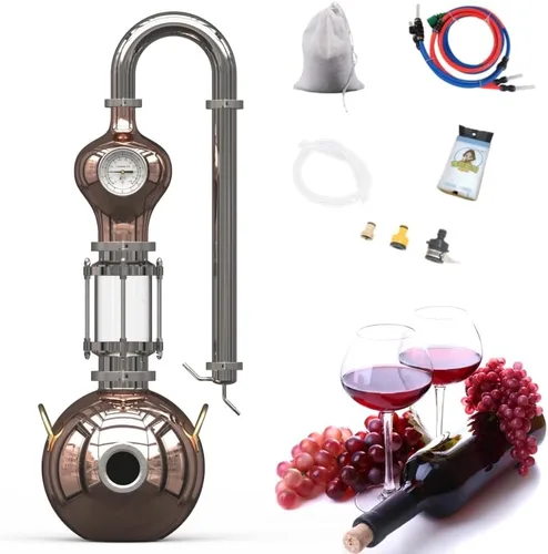 HOOLOO Destilador de cobre puro de 8 l para el hogar, hidrosol, aceite esencial, ginebra whisky, ron, vodka, brandy, moonshine aparato (destilador