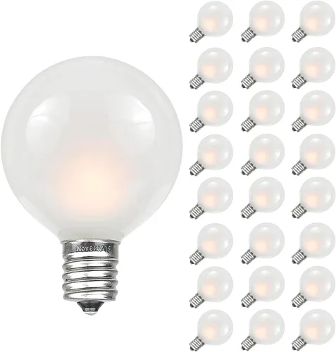 Miniatura 12 de Novelty Lights Paquete de 25 bombillas G40 multicolor para exteriores, bombillas incandescentes de vidrio con 3000 horas de vida útil, bombillas