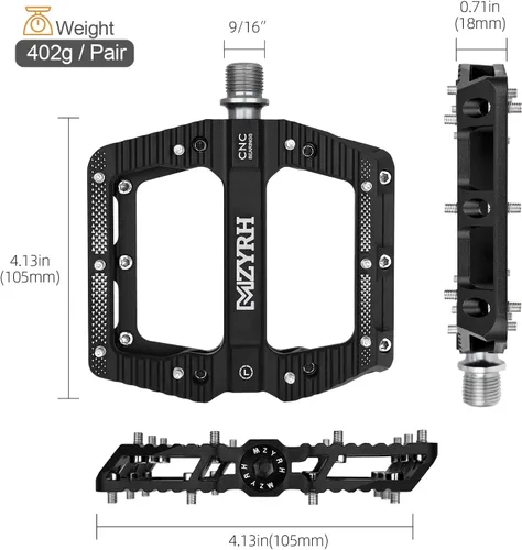 Miniatura 2 de MZYRH Pedales de bicicleta de carretera/montaña Pedales MTB Pedales planos de bicicleta 3 rodamientos 9/16 "aleación de aluminio Pedales