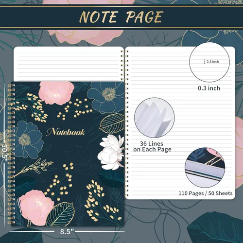 Miniatura 3 de Cuaderno rayado - Diario rayado, 8.5 x 10.5 pulgadas, cuaderno en espiral con 110 páginas (55 hojas), papel grueso, bolsillo trasero, perfecto