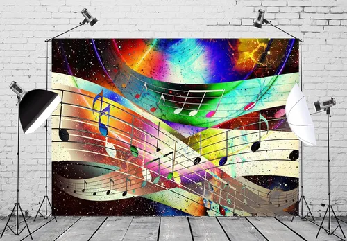 Miniatura 3 de BELECO Telón de fondo multicolor de notas musicales de 5 x 3 pies; boda, cumpleaños, sesión de fotos de recién nacidos, fiesta de vacaciones