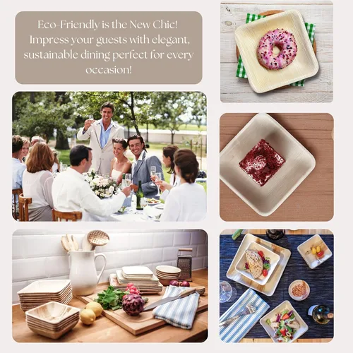 Miniatura 6 de Platos cuadrados de bambú desechables de 6 pulgadas, paquete de 50 unidades, platos biodegradables de postre de hoja de palma para aperitivos