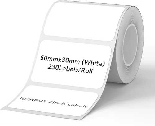 NIIMBOT - Etiquetas para etiquetadora B1/B21/B31, 50 x 30 mm (1.97' x 1.18'), 230 etiquetas/rollo, cinta de etiquetas térmica, impermeable,