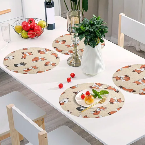 Miniatura 6 de Cute Cartoon Fox Beige PVC Plate Mat, Washable Heat Place Mat for Kitchen one sizex1