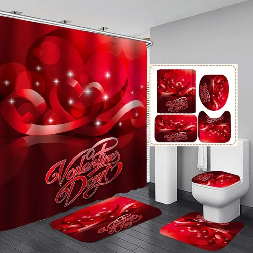 Miniatura 14 de Ochine Juego de cortinas de ducha para el día de San Valentín, cortina de ducha romántica con corazón de amor para decoración de baño