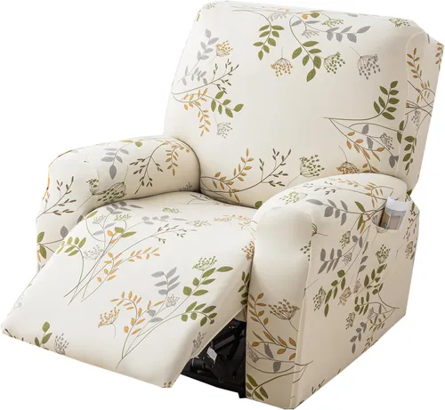 Miniatura 40 de CRFATOP Funda para sillón reclinable con estampado floral con bolsillos, funda única para sillón reclinable, 4 piezas, funda para sillón reclinable