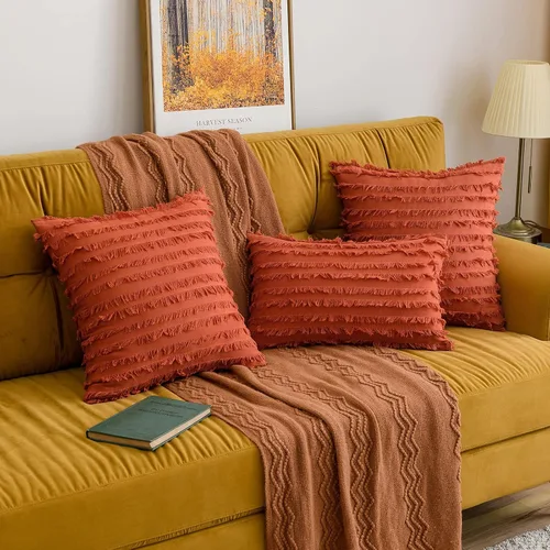 Miniatura 4 de MIULEE Juego de 2 fundas de almohada decorativas estilo bohemio de lino a rayas jacquard patrón fundas de cojín para sofá, sala de estar