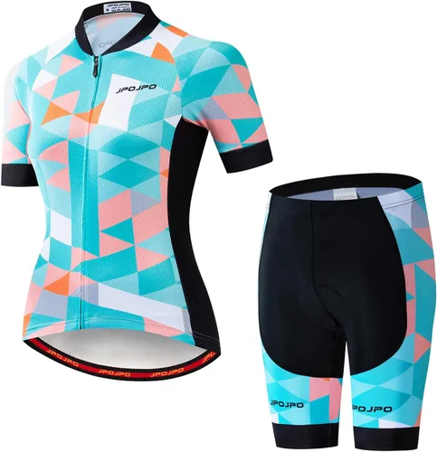 Miniatura 68 de Camiseta de ciclismo para mujer, manga corta y pantalones cortos de ciclismo acolchados para verano