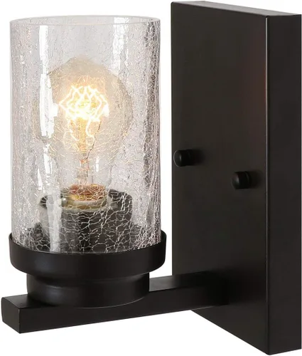 17701 - Lámpara de pared de metal industrial vintage con pantalla de vidrio agrietado, lámpara de vestíbulo retro, aplique de pared rústico Edison