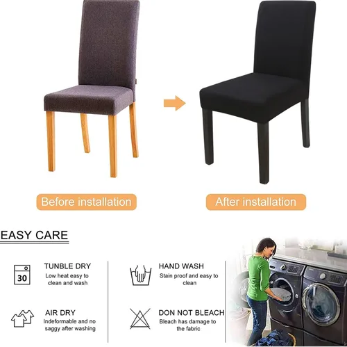 Miniatura 6 de Fundas Elásticas para Sillas Juego de 4 Fundas Negras Extensibles para Sillas de Comedor Lavables Extraíbles para Cocina, Hotel, Restaurante