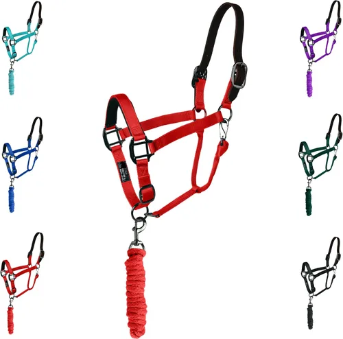 Miniatura 11 de Majestic Ally Halter de cuero con cuerda de plomo a juego para caballos - Corona de cuero - Correa ajustable para la barbilla - Pestillo enrollado