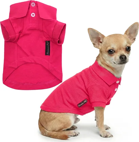 Miniatura 32 de Parisian Pet Polo para perro – Camisa de algodón transpirable en amarillo sólido – Ropa de verano tipo pullover con cuello abotonado para perros