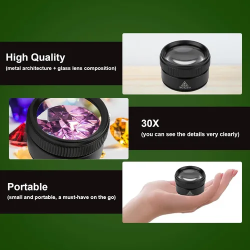 Miniatura 4 de Lupa portátil de mano de 30 aumentos con lente óptica de Rongon, lupas de cúpula, lupa de aumento para joyería, sellos, lectura de periódicos