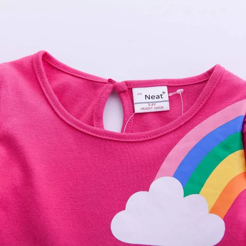 Miniatura 4 de Vestidos de manga larga de algodón con diseño de arco iris para niñas de 3 a 8 años