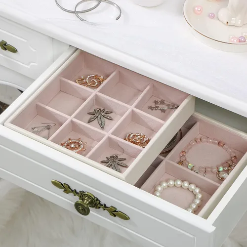 Miniatura 5 de BEWISHOME Bandejas organizadoras de joyas, bandejas apilables para almacenamiento de aretes con tapa para aparador y cajón, 32 ranuras para anillos