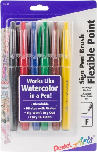 Miniatura 6 de Pentel Arts Sign Pen Touch, punta de pincel Fude, colores de moda, paquete de 6 (SES15CBP6M1)