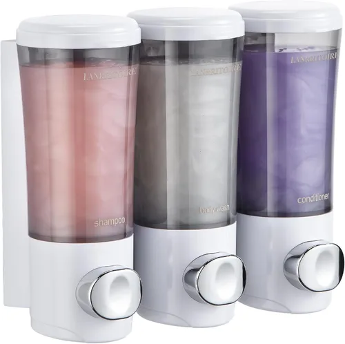 Miniatura 8 de Dispensador de Champú y Acondicionador, Dispensador de Ducha de 3 Cámaras sin Taladro, Dispensador de Champú para Ducha Montado en la Pared