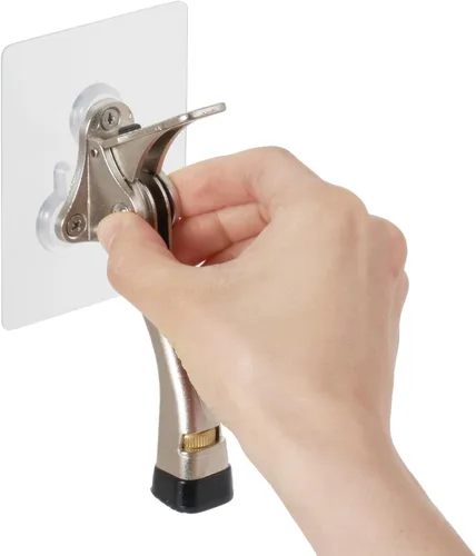 Miniatura 2 de HOME&I Tope de puerta abatible de 4 pulgadas con placa de montaje autoadhesiva grande, tope de puerta ajustable resistente, soporte de puerta Níquel