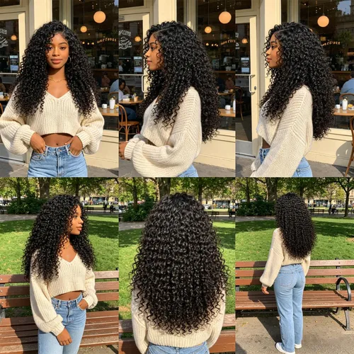 Miniatura 4 de Extensiones de cabello ondulado con ganchillo Ocean Wave de 18 pulgadas, 6 paquetes, extensiones de cabello de ganchillo sueltas de onda profunda #1B