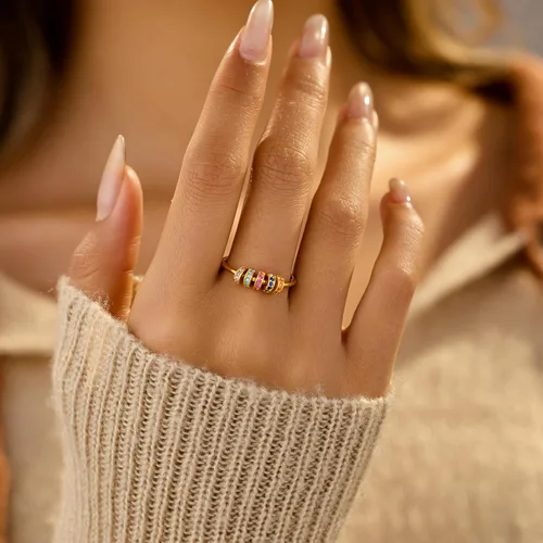 Miniatura 3 de LOVECOM Anillo giratorio de plata de ley S925 antiansiedad, cuentas de circonita cúbica, anillos giratorios para mujeres, delicados anillos chapados