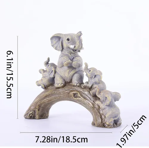 Miniatura 3 de suruim Lindas estatuas de elefante, elefante de buena suerte y sus tres hijos jugando en un puente de troncos para sala de estar, dormitorio