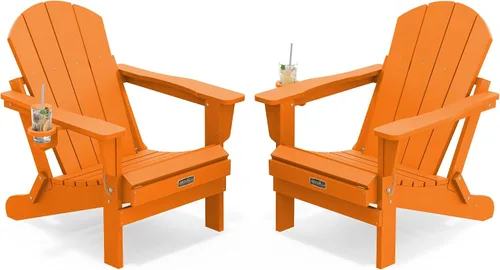 Miniatura 39 de SERWALL - Silla plegable Adirondack para patio, jardín, exterior, resistente a la intemperie, sillas para hoguera, color naranja