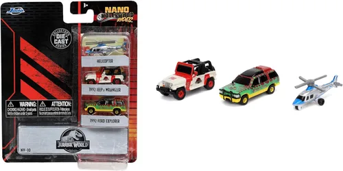 Jada Toys Jurassic World - Juego de 3 autos fundidos a presión Wave 1, 1.65 pulgadas, juguetes para niños y adultos (31955)