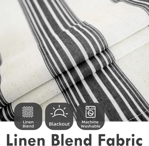 Miniatura 2 de DriftAway Chris Linen - Cortinas opacas con capa térmica y reductora de sonido, 63 pulgadas de largo para dormitorio, cortinas estampadas a rayas