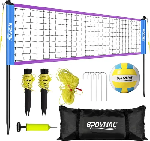 Miniatura 11 de SPOYNAL Red de voleibol portátil para patio trasero y playa, juego de voleibol al aire libre de 20 pies/32 pies con altura ajustable