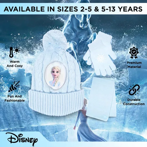 Miniatura 5 de Disney Frozen - Sombrero de invierno para niños guantes de nieve y bufanda para niñas juego de 3 piezas felpa cálida y cómoda para exteriores
