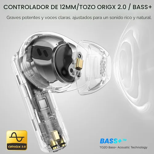 Miniatura 2 de TOZO Auriculares inalámbricos híbridos con cancelación activa de ruido con 6 micrófonos AI Clear Call Ear Buds 68H Playtime con pantalla LED, 32