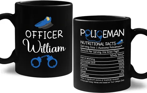 Miniatura 8 de Taza de café personalizada con nombre de la policía con nombre de la policía, con línea azul fina, 11 onzas y 15 onzas Taza negra de la bandera