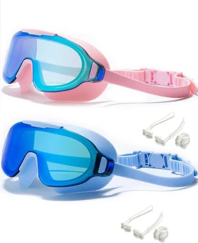 Miniatura 21 de Gafas de natación, gran angular antivaho y a prueba de fugas UV, gafas de natación de moda para hombres y mujeres Espejo deslumbrante blanco