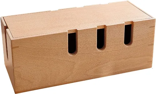 Caja organizadora de cables de madera, caja de almacenamiento de cables de escritorio, caja de gestión de cables para proteger y ocultar el cable de