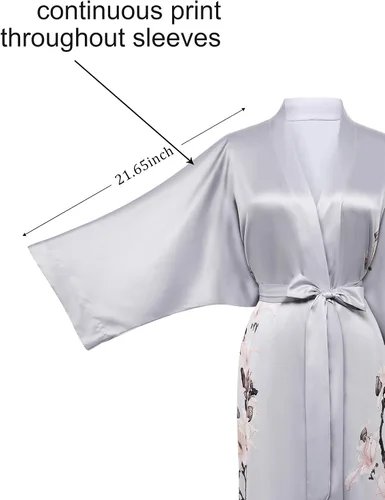 Miniatura 3 de BABEYOND Kimono bata larga de satén floral para dormir, bata de baño para soltera.