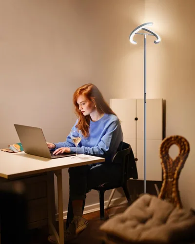 Miniatura 5 de SIBRILLE Lámparas de pie plateadas para sala de estar, lámpara de pie regulable continua con control remoto táctil, luz LED giratoria de 22 W, luz