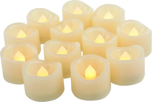 Juego de 12 velas votivas LED sin llama con temporizador, luces de té eléctricas parpadeantes realistas, bautismo, boda, fiesta, decoración, cocina,