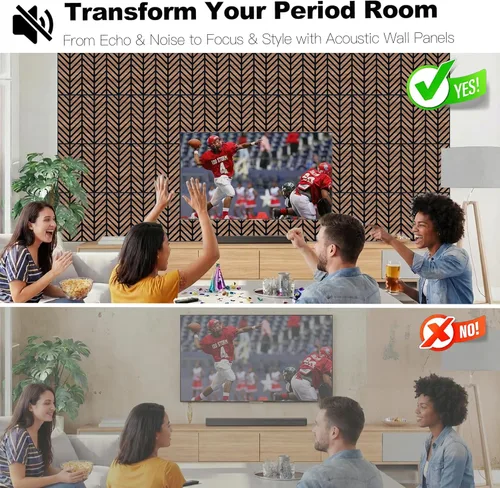 Miniatura 3 de Mollywell Paneles acústicos, decoración de grano de madera de PVC, azulejos de pared con patrón tallado de 12 x 12 pulgadas, autoadhesivos