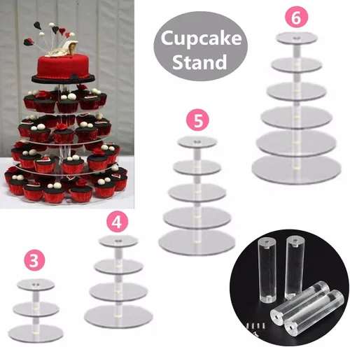 Soporte redondo de 3/4/5/6 niveles, color blanco transparente, soporte de acrílico para cupcakes, torre de exhibición, decoración de bodas, fiestas