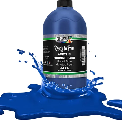 Pouring Masters Royal Blue Metallic Pearl - Pintura acrílica para verter lista para verter – Pintura acrílica líquida premezclada de 32 onzas –