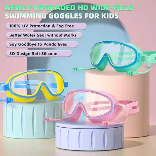 Miniatura 8 de Paquete de 2 gafas de natación para niños de 3 a 15 años de edad, marco grande HD, antivaho, gafas de natación para niños pequeños