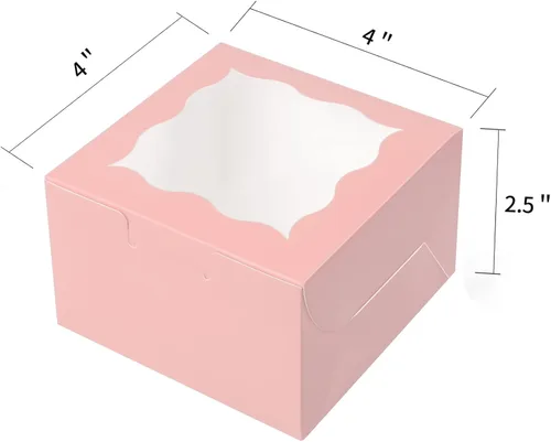 Miniatura 4 de KPOSIYA 60 piezas de cajas de panadería rosas con ventana, cajas individuales para cupcakes de 10 x 10 x 6 cm, cajas de papel kraft rosas