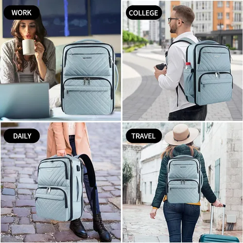 Miniatura 7 de EMPSIGN Mochila de viaje de mano para mujeres y hombres, mochila grande de 17 pulgadas para laptop con puerto USB, equipaje de mano aprobado por