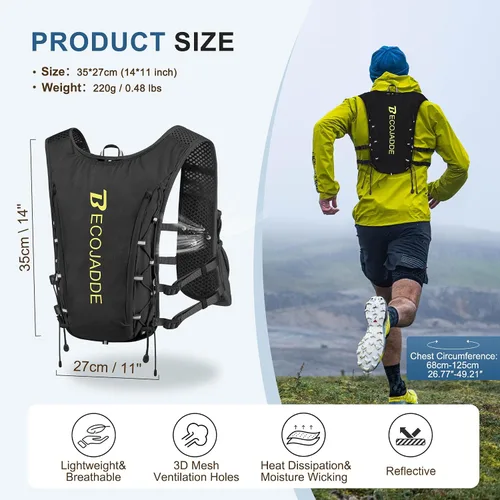 Miniatura 4 de BECOJADDE Chaleco de Hidratación Mochila para Correr para Hombres Mujeres, Mochila de Hidratación Ligera de 5L para Correr, Chaleco de Hidratación