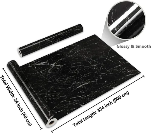 Miniatura 8 de CRE8TIVE Papel de contacto de mármol negro para encimeras, papel tapiz de mármol brillante impermeable para encimeras, autoadhesivo, rollo de vinilo