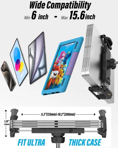 Miniatura 7 de Soporte de yugo de aluminio para tableta – [Abrazadera grande] [Compatible con funda gruesa] Soporte para tableta de aviación, soporte de clip