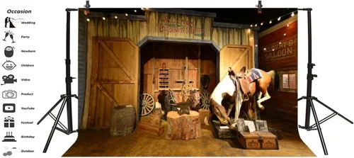 Miniatura 4 de Yeele Telón de fondo del salvaje oeste de 8 x 6 pies para fotografía, fondo de silla de montar de vaquero del viejo oeste, decoración de fiesta