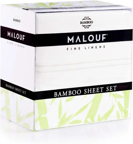 Miniatura 7 de Juego de hojas de bambú 100% rayón Malouf, Rayón derivado del bambú, Blanco, gemelo