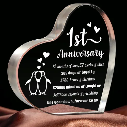 Regalos de boda de aniversario de 1 año para novio, novia, primer aniversario, regalos románticos para él y ella, bloque acrílico en forma de
