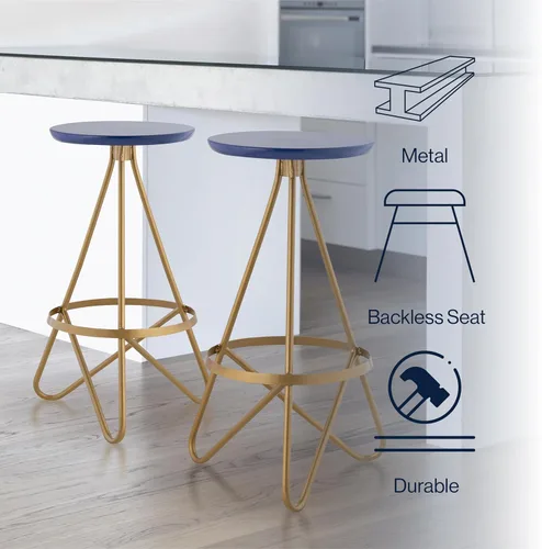 Miniatura 4 de JONATHAN Y Spiroa - Taburete de bar moderno de metal sin espalda de 30 pulgadas, silla de bar de hierro negro y dorado con reposapiés para isla